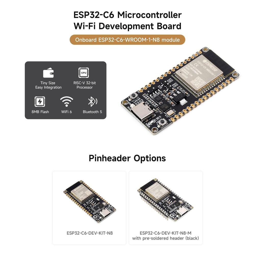 Single Core Microcontroller Boards waveshare ESP32-C6 Microcontroller, WiFi 6 Development Board, 160MHz ...