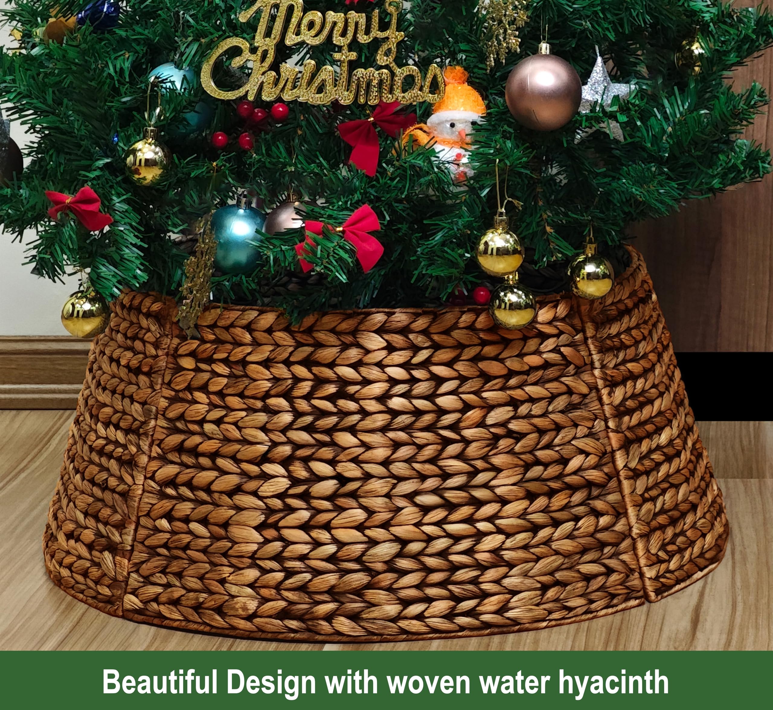 AVOIN Colorlife Christmas Tree Skirt 36 Inch - Poinsettia Flower Holiday Tree Mat Decor, Double Layer Polyester