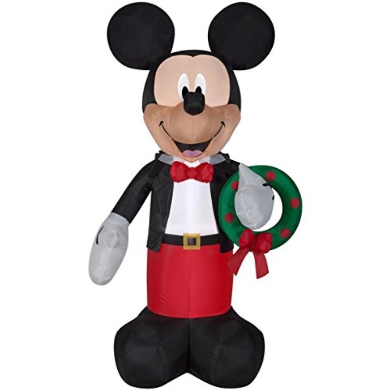 Gemmy Inflatable 6ft Mickey Mouse with Wreath Indoor/Outdoor Christmas Decoration Disney Holiday