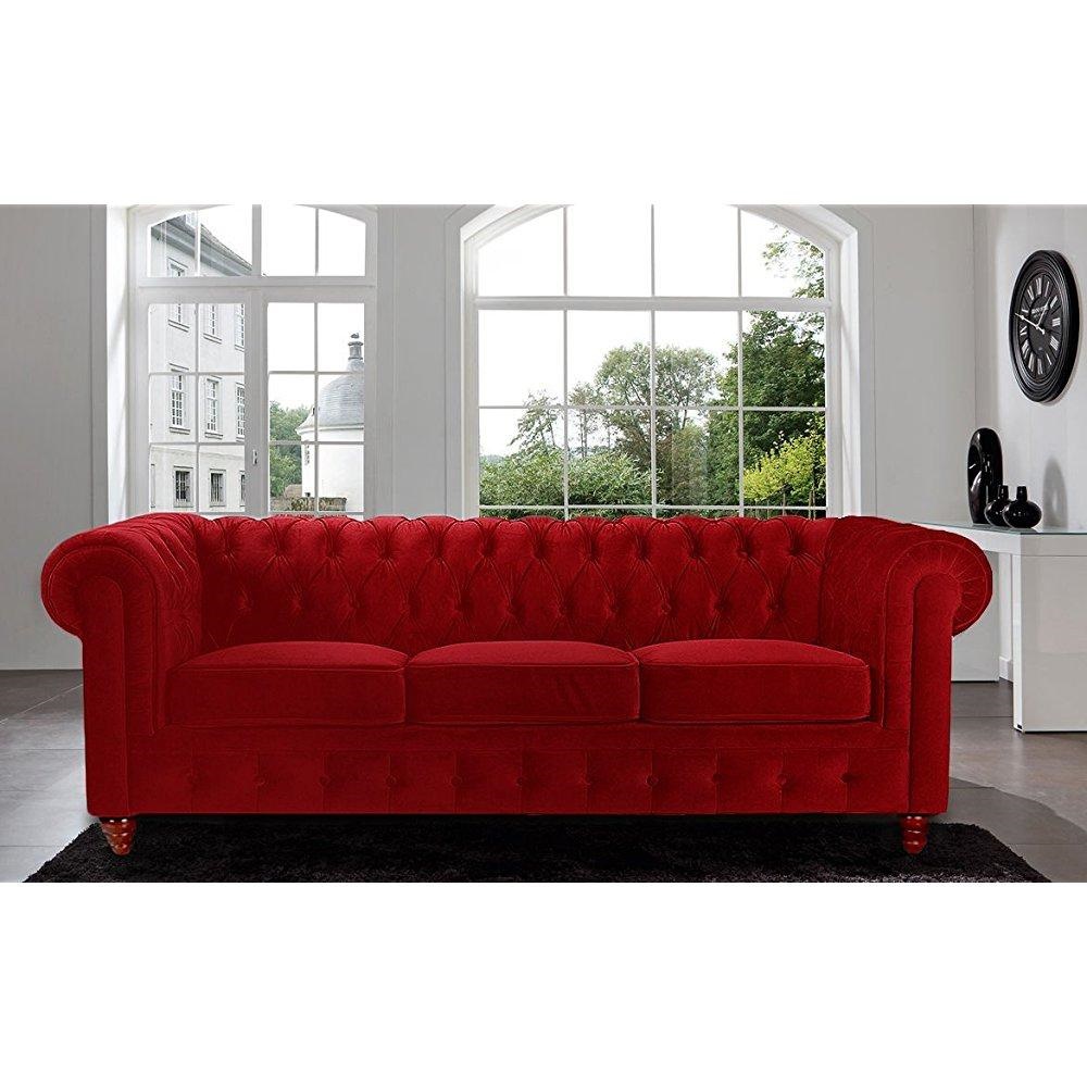 Divano Roma Furniture Velvet Scroll Arm Tufted On Chesterfield Divano Roma Furniture Velvet Scroll Arm Tufted On Chesterfield Style Sofa Red