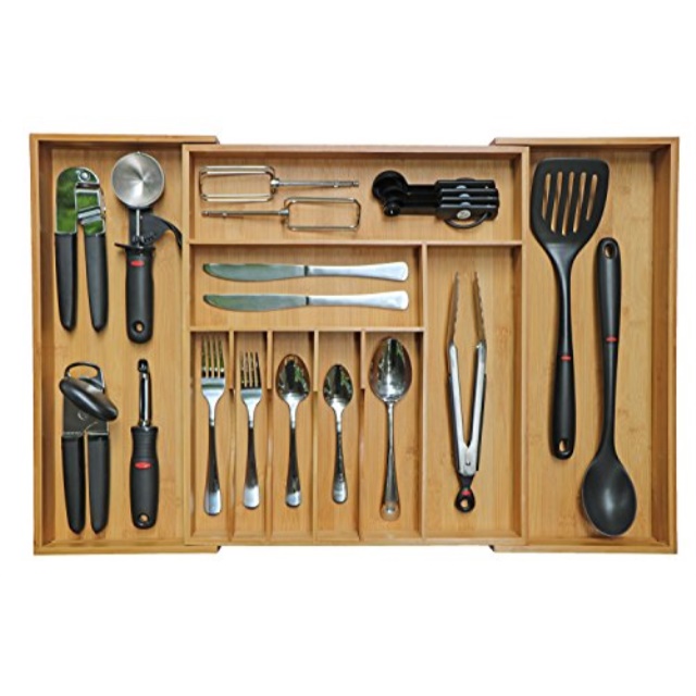 Kitchenedge Bamboo Kitchen Drawer Organizer For Silverware And Kitchenedge Bamboo Kitchen Drawer Organizer For Silverware And Utensils Expandable To 28 Inches Wide 10 Compartments