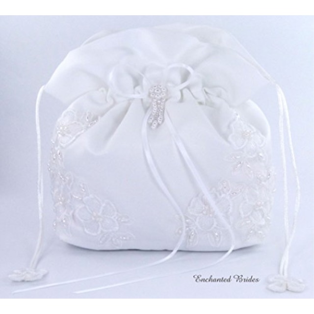 Enchanted Bride Satin Bridal Wedding Small Money Bag With Pearl Enchanted Bride Satin Bridal Wedding Small Money Bag With Pearl Embellished Fl Lace For Dollar Dance Purse And Other Special Occasi