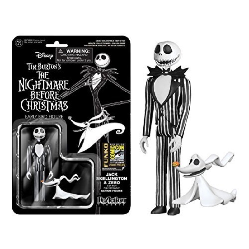Reaction Figures SDCC 2014 Exclusive Jack Skellington with Zero from Nightmare Before Christmas ReAction Figure 3.75 Inches