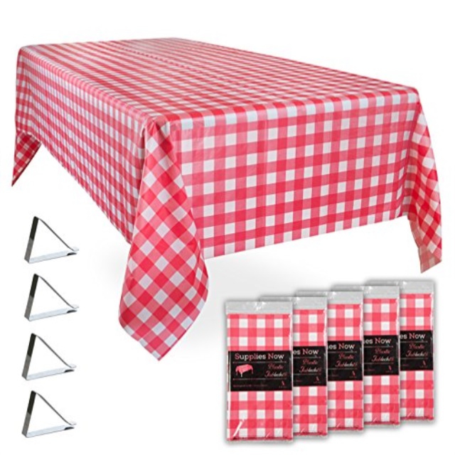 Supplies Now Red And White Checkered 54 X 108 Disposable Plastic Supplies Now Red And White Checkered 54 X 108 Disposable Plastic Tablecloths Set Includes 5 Gingham Table Covers 20 Stainle