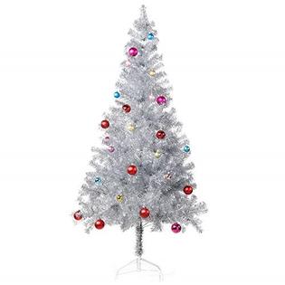 Wellwood 6 Ft Tinsel Christmas Tree With Metal Stand And 24ctorted Ornament Set Easyembly Silver Wellwood 6 Ft Tinsel Christmas Tree With Metal Stand And 24ctorted Ornament Set Easyembly Silver
