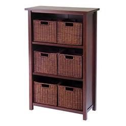 Winsome Wood 4 Shelf Narrow Shelving Unit Winsome Wood Three Shelf Storage Unit Six Rattan Baskets
