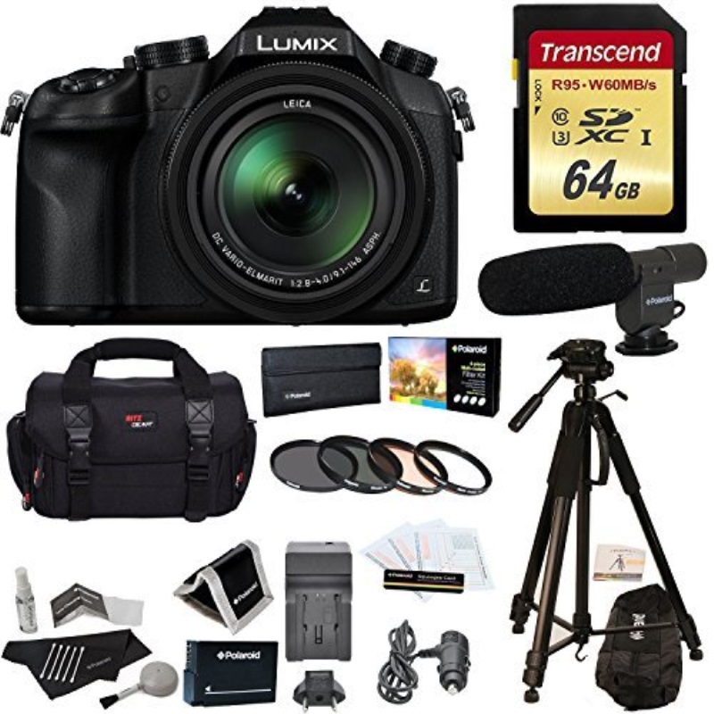 Amib00m75r1u8 Panasonic Lumix Dmc Fz1000 4k Qfhd Hd 16x Long Zoom Digital Camera Black Transcend 64 Gb Uh3 Sd Card 72 Inch Tripod Filter