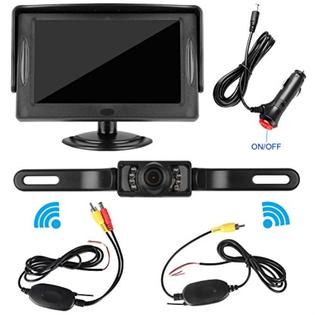 ELEACB074S3J5T6 iStrong Backup Camera Wireless and Monitor Kit Waterproof  License Plate Rear View Camera 9V-24V System 4.3 Display 7 LED IR Nigh