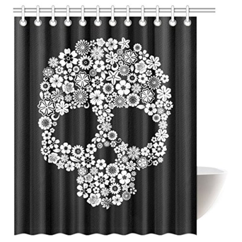 Interestprint Sugar Skull Waterproof Polyester Fabric 60 W X 72 H Shower Curtain And Hooks Interestprint Sugar Skull Waterproof, Sugar Skull Shower Curtain Hooks