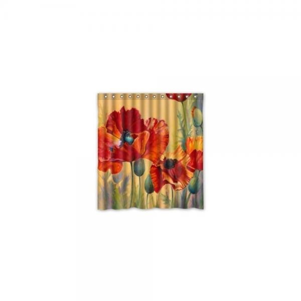 Shower Curtains Artsadd Red Poppy, Red Poppy Fabric Shower Curtain