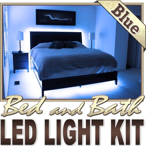 Biltek 6 Ft Blue Bedroom Dresser, Bed Frame With Led Lights In Headboard
