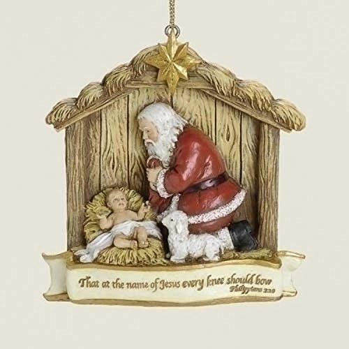 Roman Kneeling Santa Claus With Baby Jesus Religious Christmas Ornament Roman Kneeling Santa Claus With Baby Jesus Religious Christmas Ornament