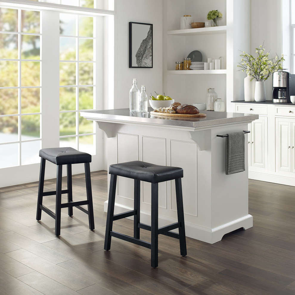 Crosley W Uph Saddle Stools White Black Kitchen Island 2 Counter Height Bar Stools