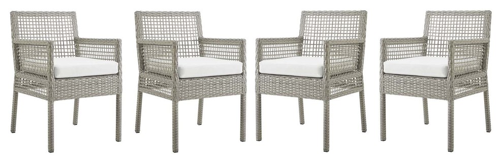 Modway Aura Dining Armchair Outdoor Patio Wicker Rattan Set Of 4 Gray White