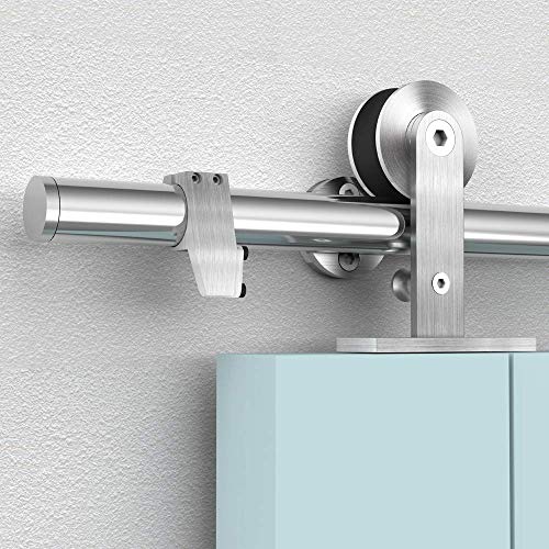 Emall Stainless Steel Sliding Interior Barn Door Hardware 8ft T Shaped Brushed Nickle Rolling For Wooden Single Slide Smoothly Emall Stainless Steel Sliding Interior, Sliding Barn Door Hardware Brushed Nickel