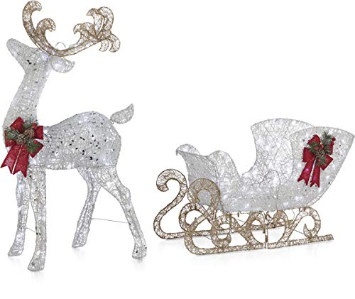 Noma Pre Lit Led Light Up Reindeer And Sleigh Set Holiday Lawn Decoration Indoor Outdoor Noma Pre Lit Led Light Up Reindeer, Outdoor Sleigh And Reindeer