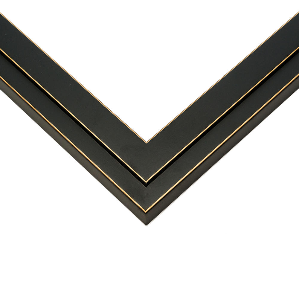 CustomPictureFrames.com 12x30 - 12 x 30 Black and Gold Pinstripe Solid Wood Frame with UV Framer's Acrylic & Foam Board Backing - Great For