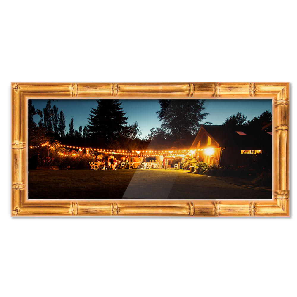 CustomPictureFrames.com 7x33 Frame Gold Bamboo Picture Frame - Complete Modern Photo Frame Includes UV Acrylic Shatter Guard Front, Acid Free Foam
