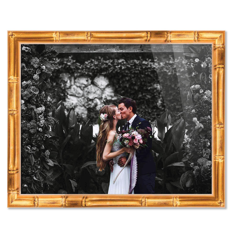 CustomPictureFrames.com 5x23 Frame Gold Bamboo Picture Frame - Complete Modern Photo Frame Includes UV Acrylic Shatter Guard Front, Acid Free Foam