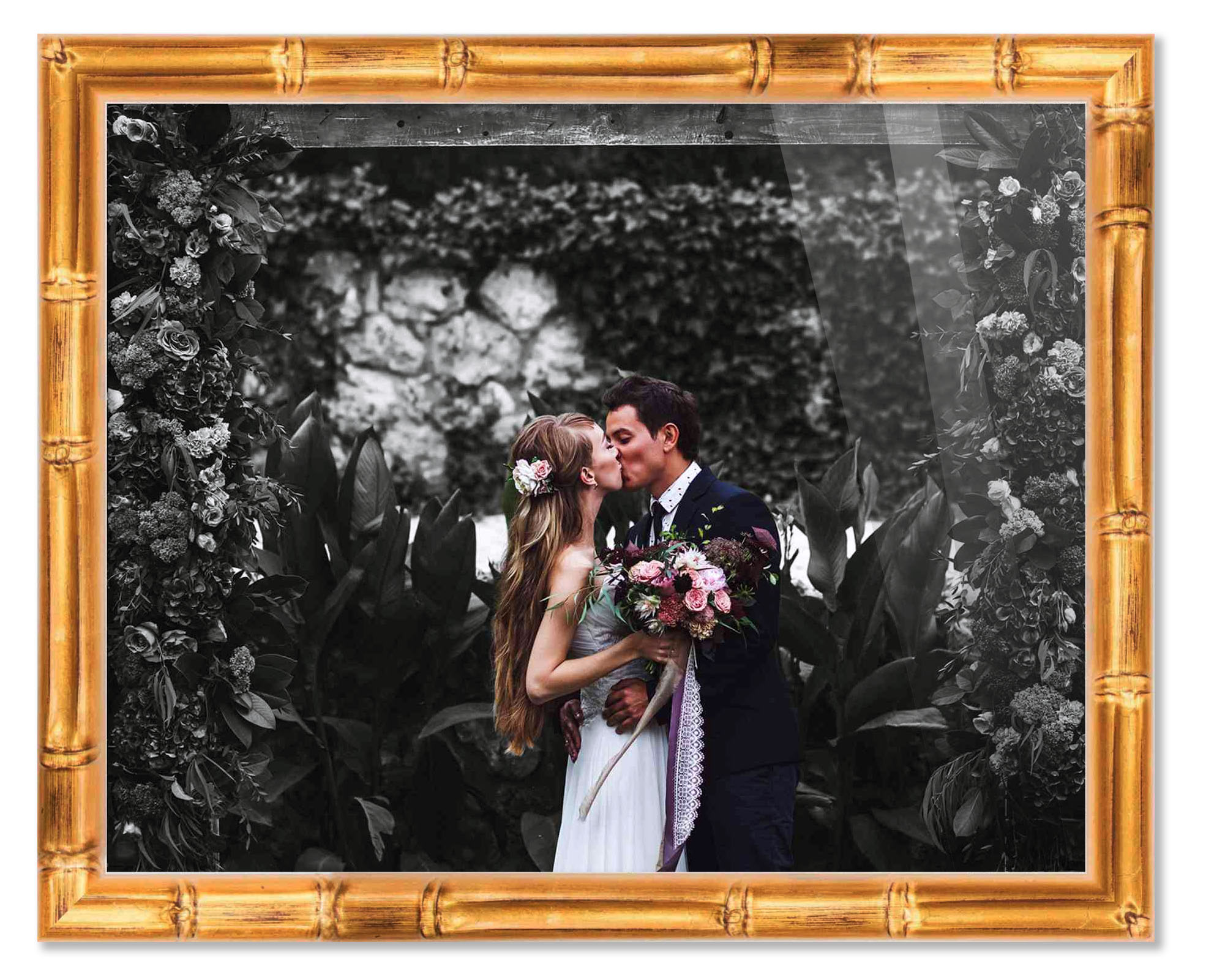 CustomPictureFrames.com 22x36 Frame Gold Bamboo Picture Frame - Complete Modern Photo Frame Includes UV Acrylic Shatter Guard Front, Acid Free Foam