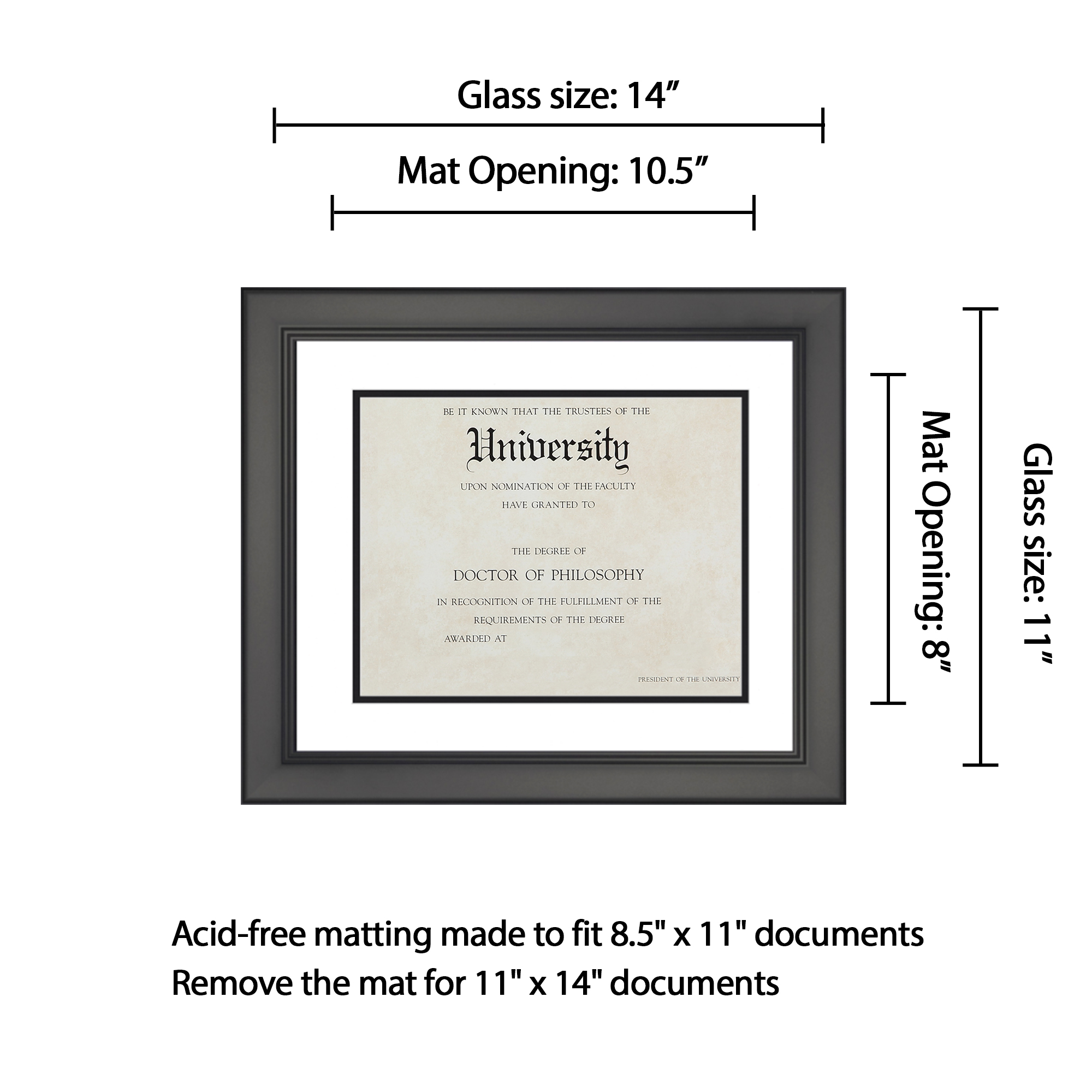 CustomPictureFrames.com Black Diploma Frame - With Double Mat, Acrylic Front and Foam Board Backing