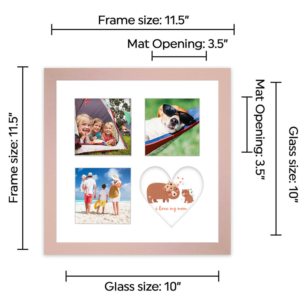 CustomPictureFrames.com Picture Frame Gift for Mom - Baby and Mother Bear Art Print with 3 Photo Openings for 4x4 Photos - Rose Gold Wood Photo Frame
