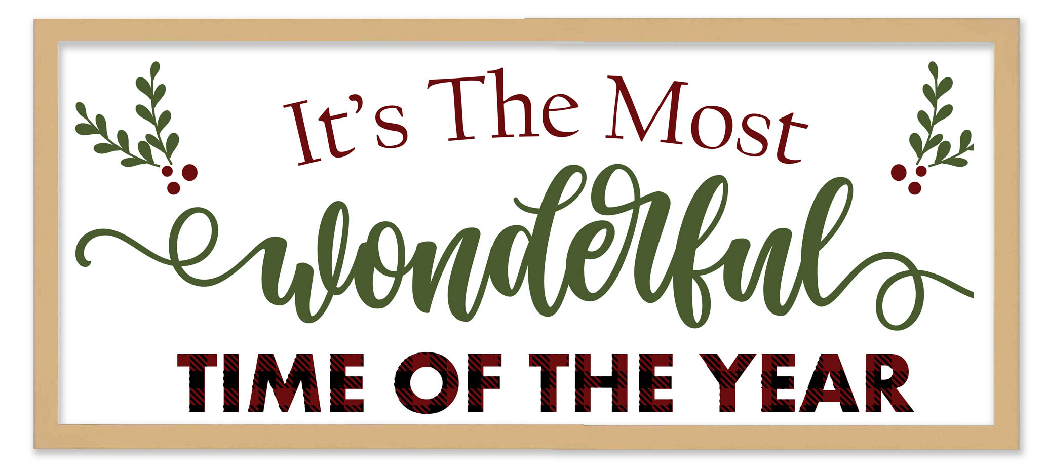 CustomPictureFrames.com Big It's The Most Wonderful Time of the Year 9.5" x 21.5" Framed Christmas Wall Decor  Sign Poster in a Natural Wooden Frame
