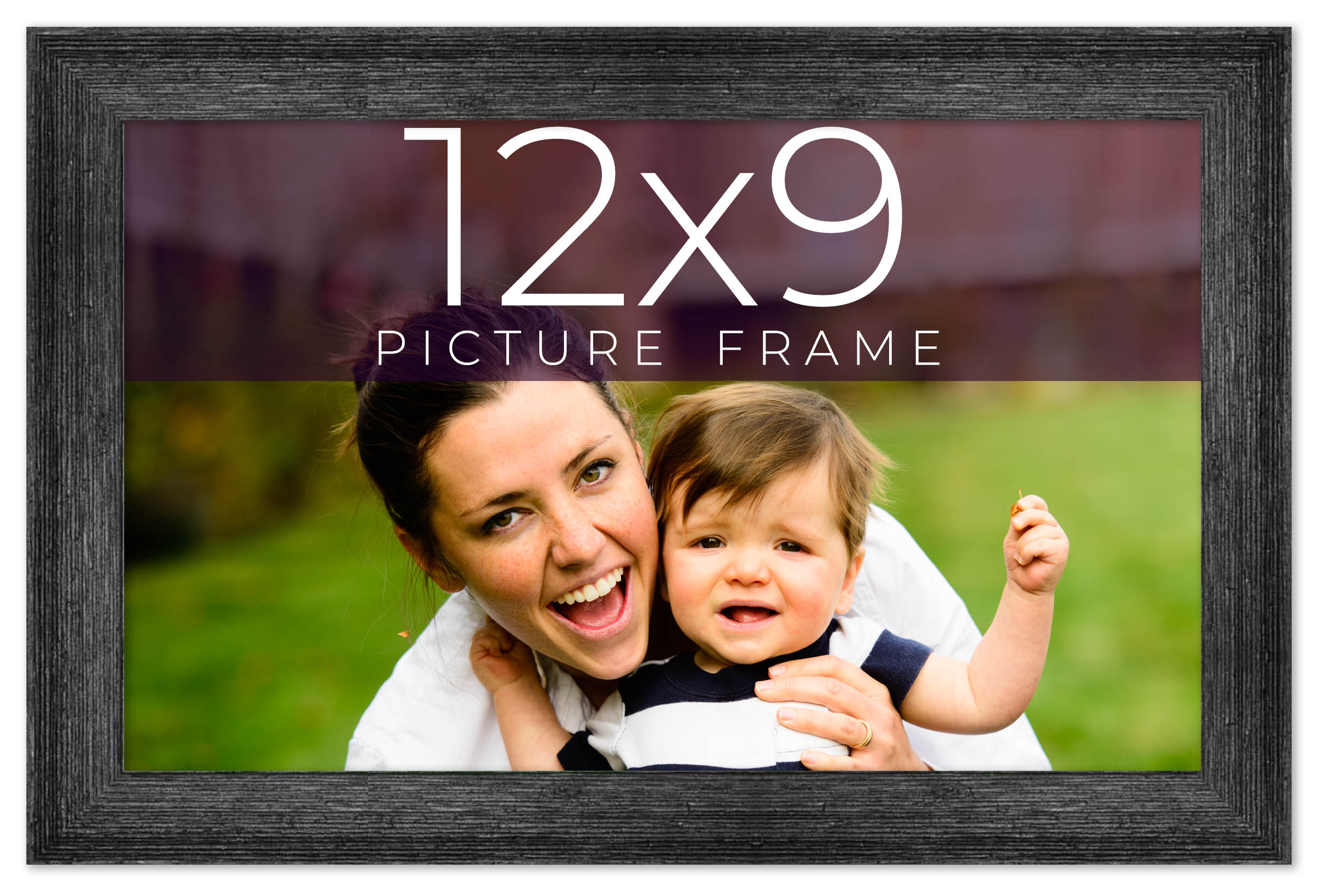 CustomPictureFrames.com 12x9 Frame Black Real Wood Picture Frame Width 1.5 inches | Interior Frame Depth 0.5 inches | Barn Black Distressed Photo Frame