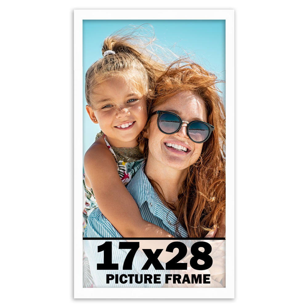 CustomPictureFrames.com 17x28 Frame White Solid Wood Picture Frame Includes UV Acrylic Shatter Guard Front, Acid Free Foam Backing Board, Hanging