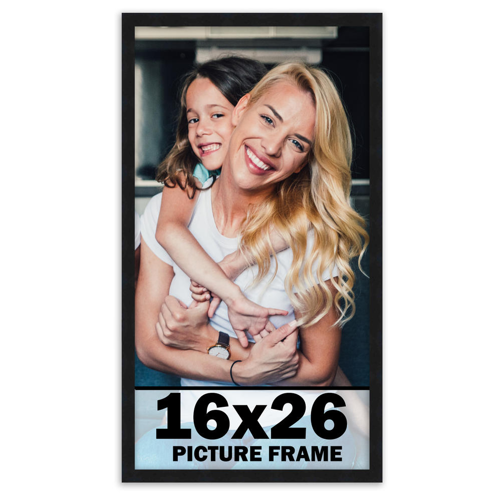 CustomPictureFrames.com 16x26 Frame Black Picture Frame - Complete Modern Photo Frame Includes UV Acrylic Shatter Guard Front, Acid Free Foam Backing