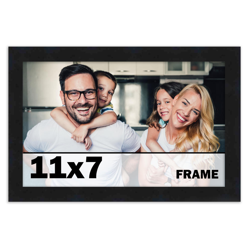 CustomPictureFrames.com 11x7 Frame Black Picture Frame - Complete Modern Photo Frame Includes UV Acrylic Shatter Guard Front, Acid Free Foam Backing