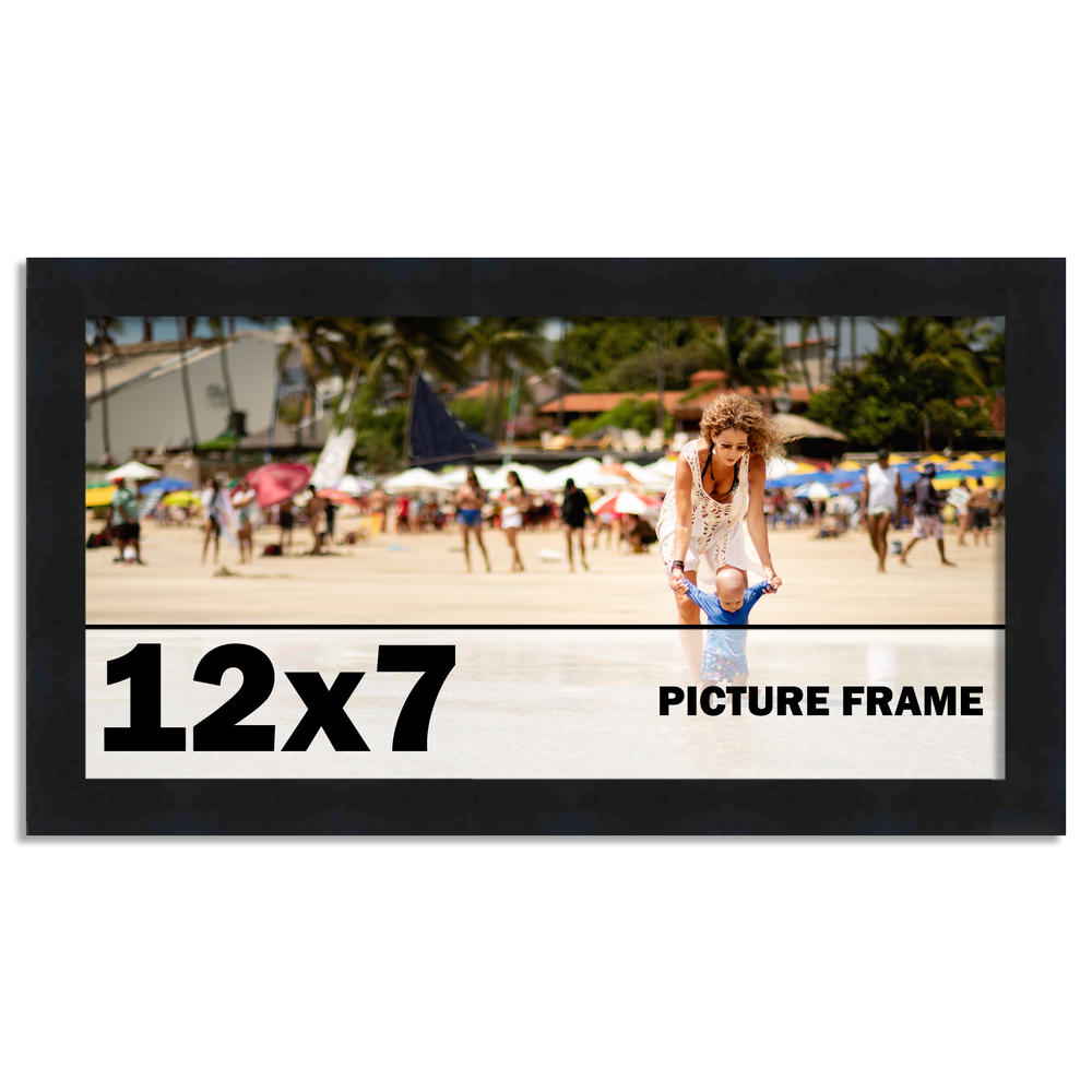 CustomPictureFrames.com 12x7 Frame Black Picture Frame - Complete Modern Photo Frame Includes UV Acrylic Shatter Guard Front, Acid Free Foam Backing