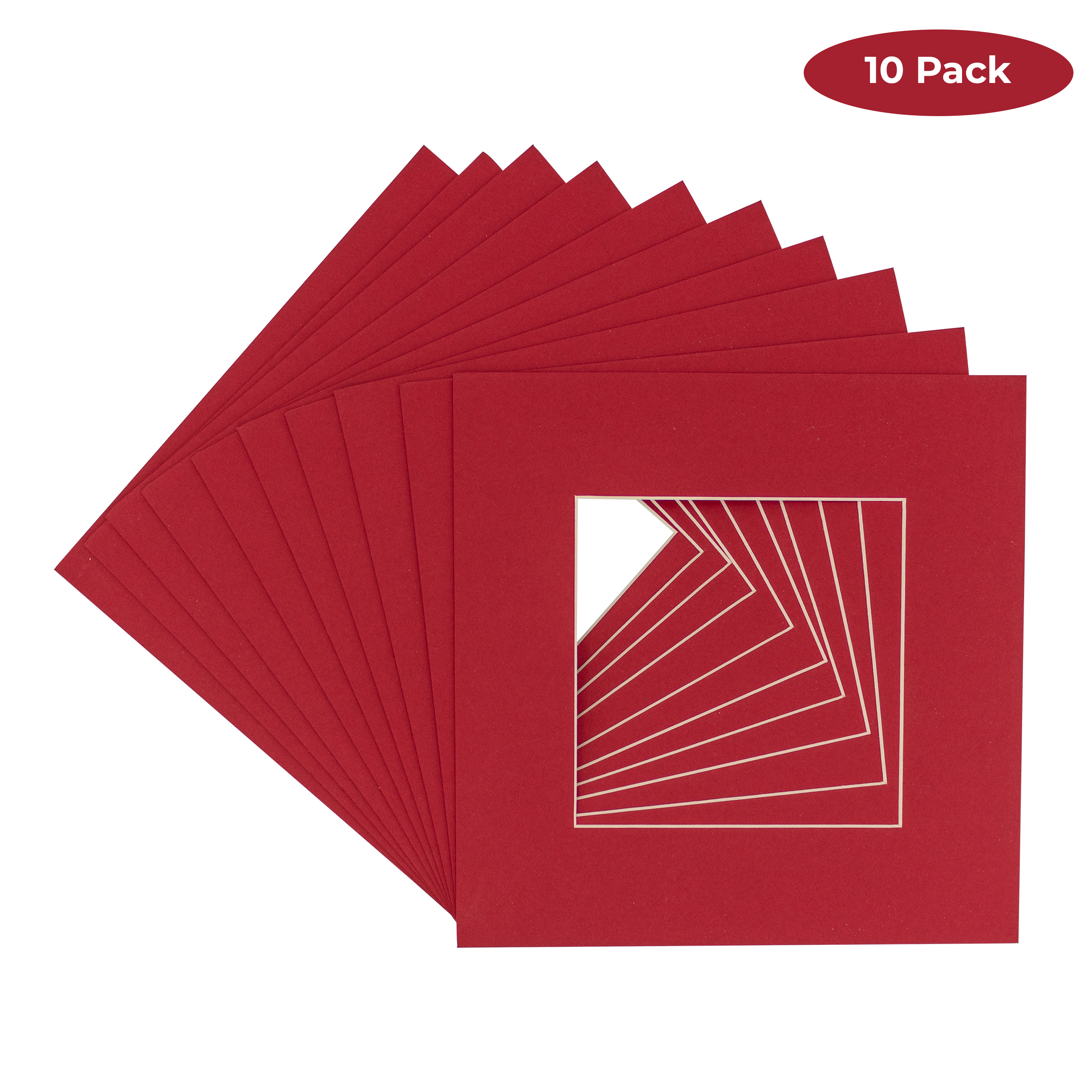 CustomPictureFrames.com Deep Red Acid Free 20x20 Picture Frame Mats with White Core Bevel Cut for 10x10 Pictures - Fits 20x20 Frame - Pack of 10 Mats