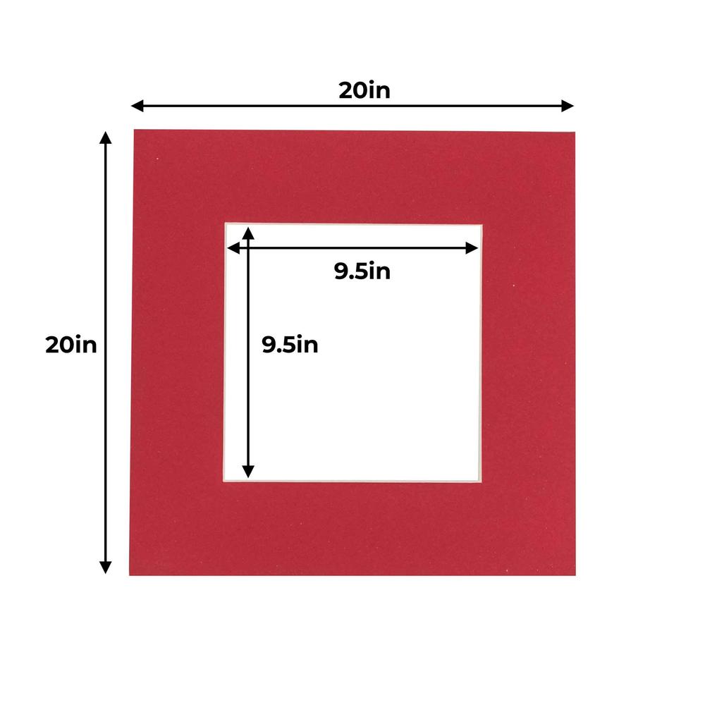 CustomPictureFrames.com Deep Red Acid Free 20x20 Picture Frame Mats with White Core Bevel Cut for 10x10 Pictures - Fits 20x20 Frame - Pack of 10 Mats