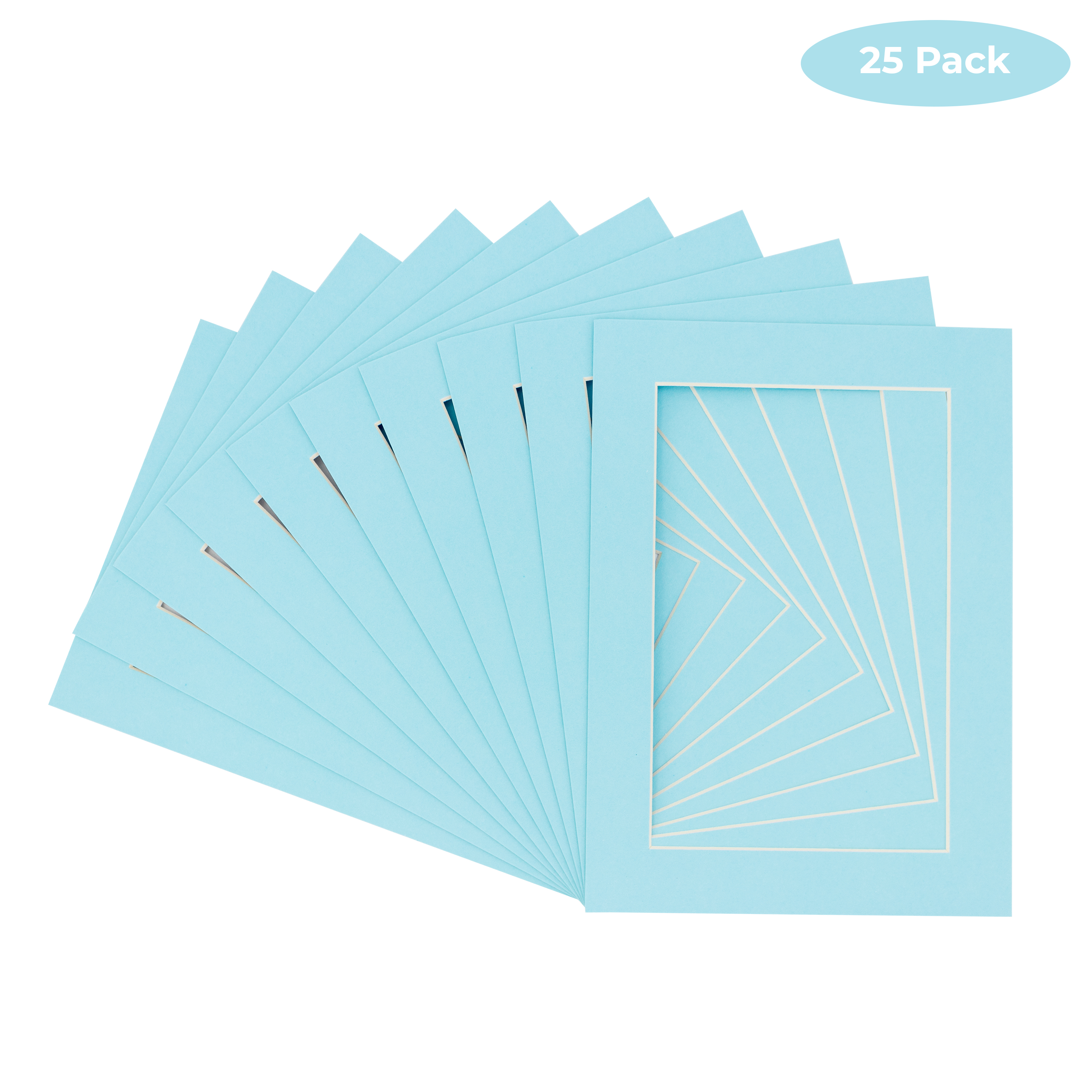 CustomPictureFrames.com Aqua Blue Acid Free 8.5x11 Picture Frame Mats with White Core Bevel Cut for 5x7 Pictures - Fits 8.5x11 Frame - Pack of 25 Mats