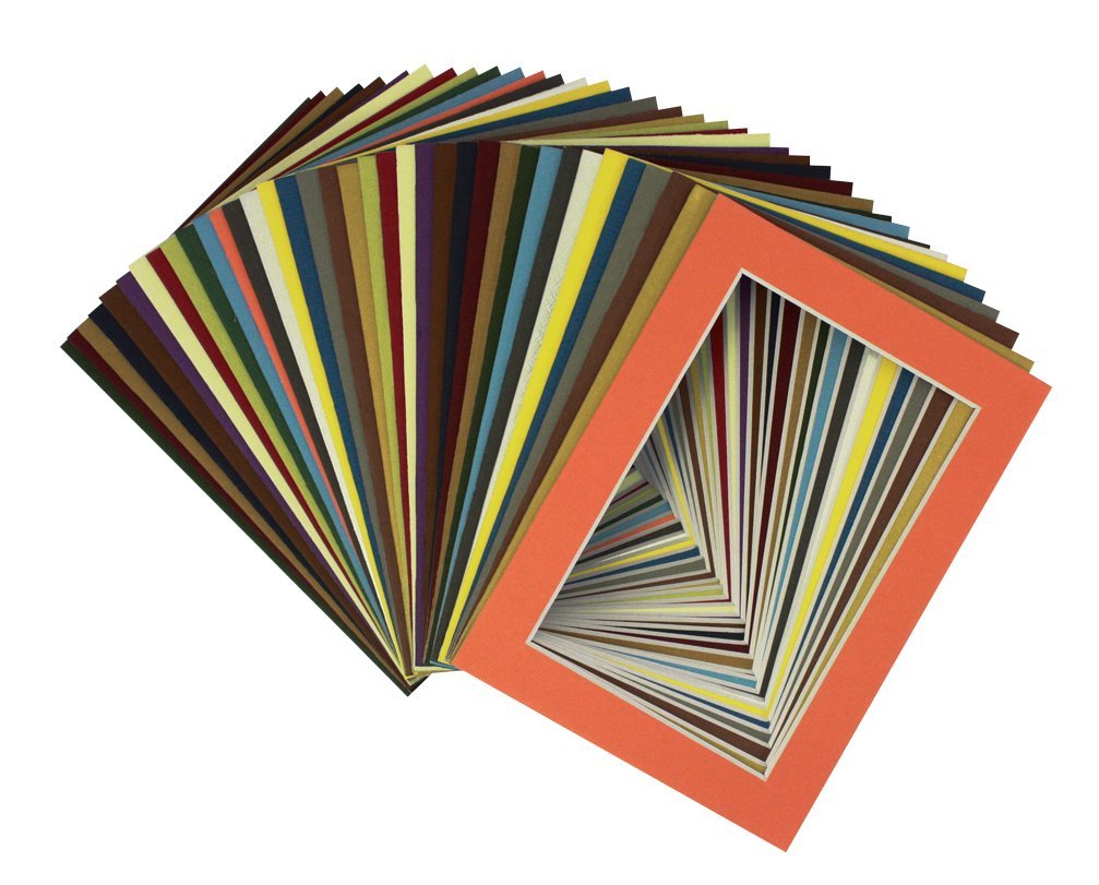 CustomPictureFrames.com High Quality Pack of 50 sets 5x7 MIXED COLORS Cream Core Picture Mats Mattes Matting for 4x6 Photo + Backing + Bags