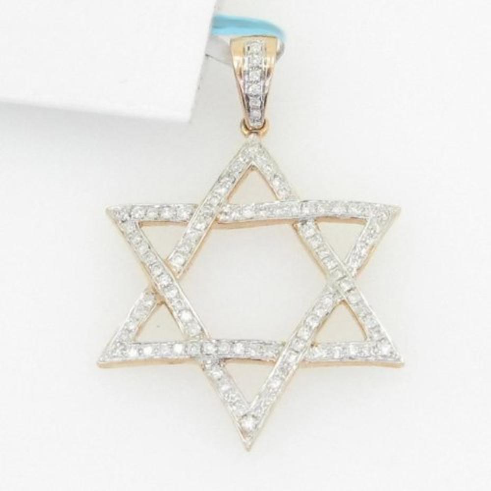 IcedTime Mens 14K gold 0.45 diamond pendant charm jewish hebrew star hamsa luck chai hai
