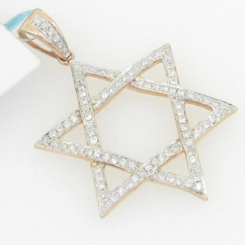 IcedTime Mens 14K gold 0.45 diamond pendant charm jewish hebrew star hamsa luck chai hai