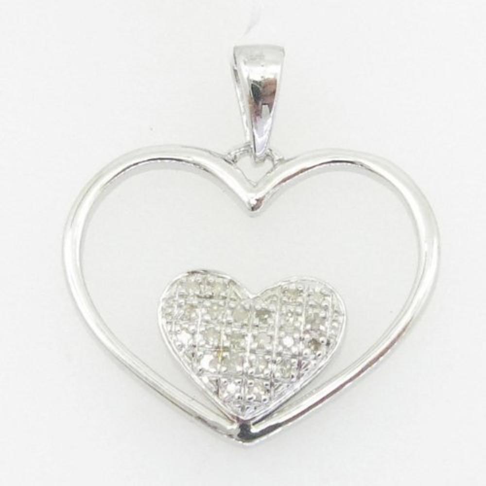 IcedTime Ladies 925 Sterling Silver 0.12 round pendant cross charm fancy fashion swag dual heart pendant