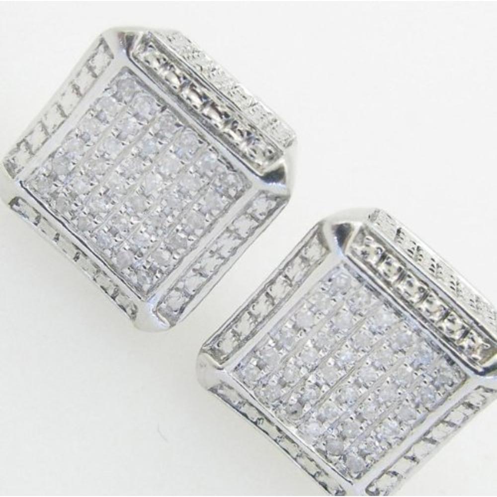 IcedTime Mens 925 Sterling Silver earrings fancy stud hoops huggie ball fashion dangle white square boxed pave earrings...