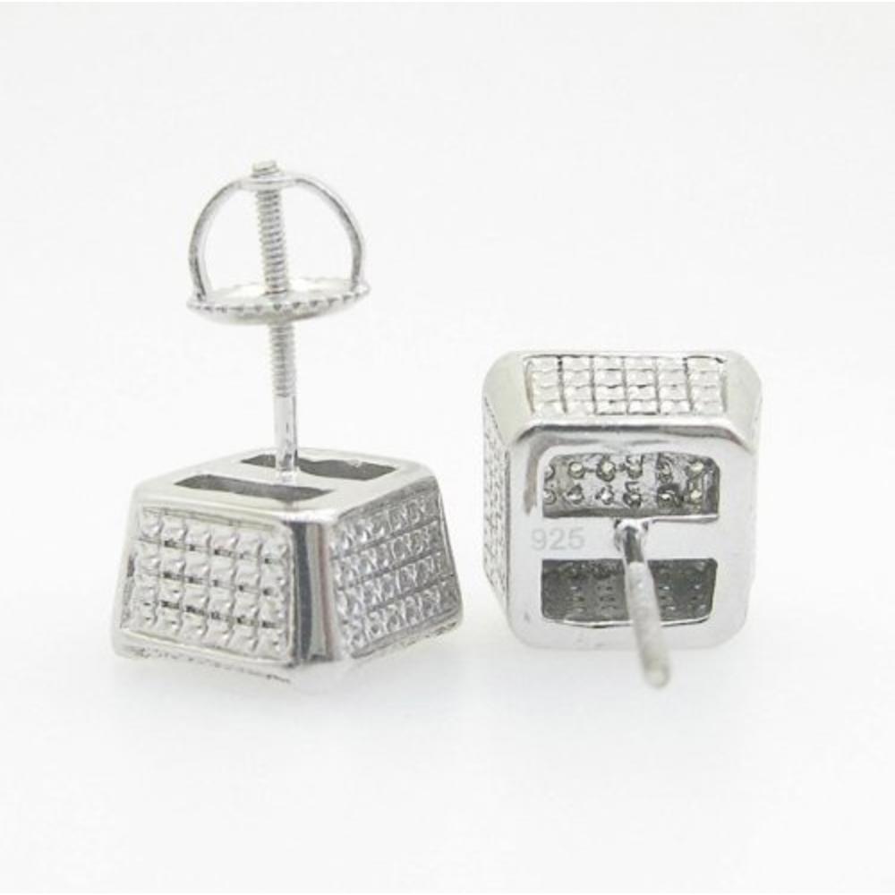 IcedTime Mens 925 Sterling Silver earrings fancy stud hoops huggie ball fashion dangle white square boxed pave earrings...