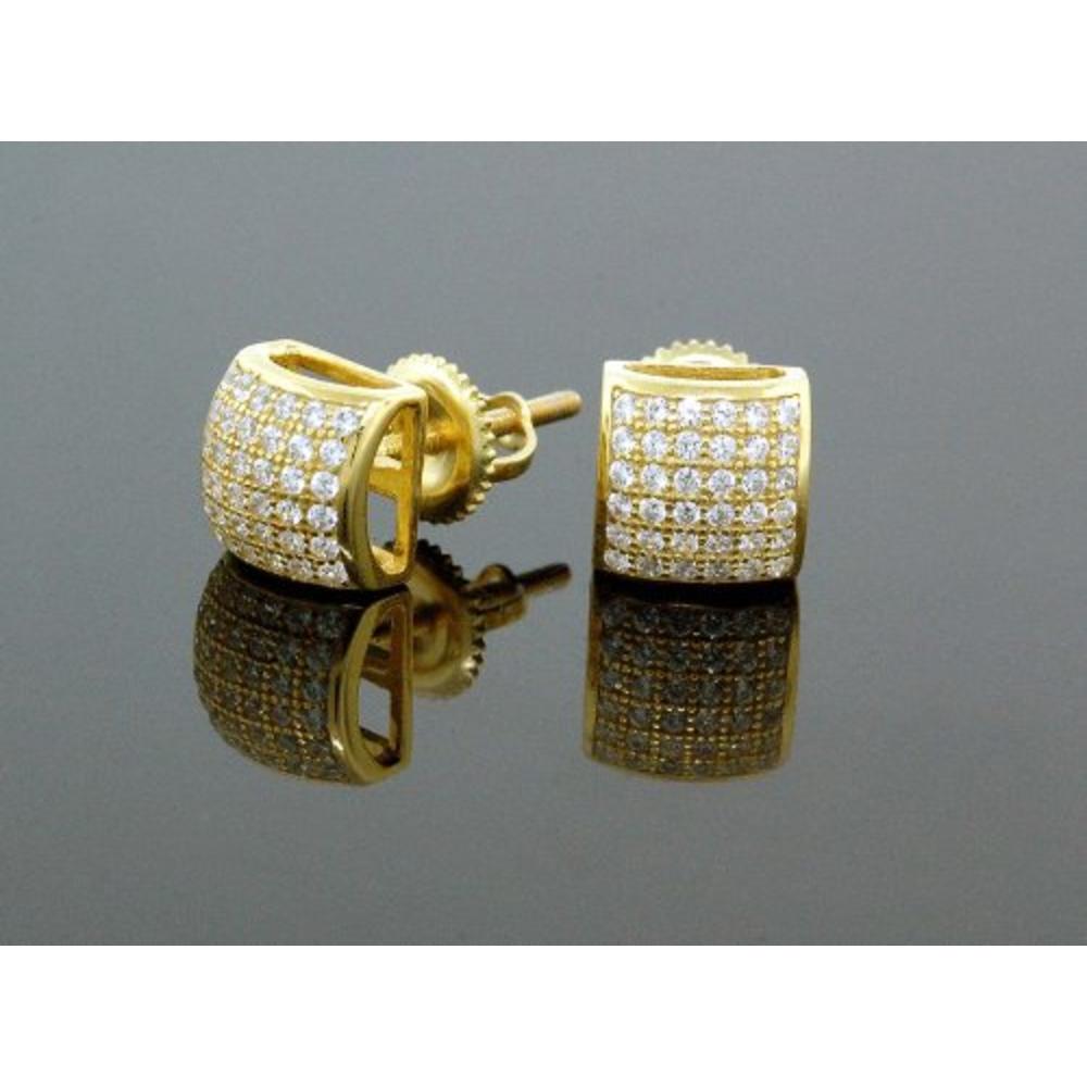IcedTime .925 Sterling Silver Yellow Square White Crystal Micro Pave Unisex Mens Stud Earrings