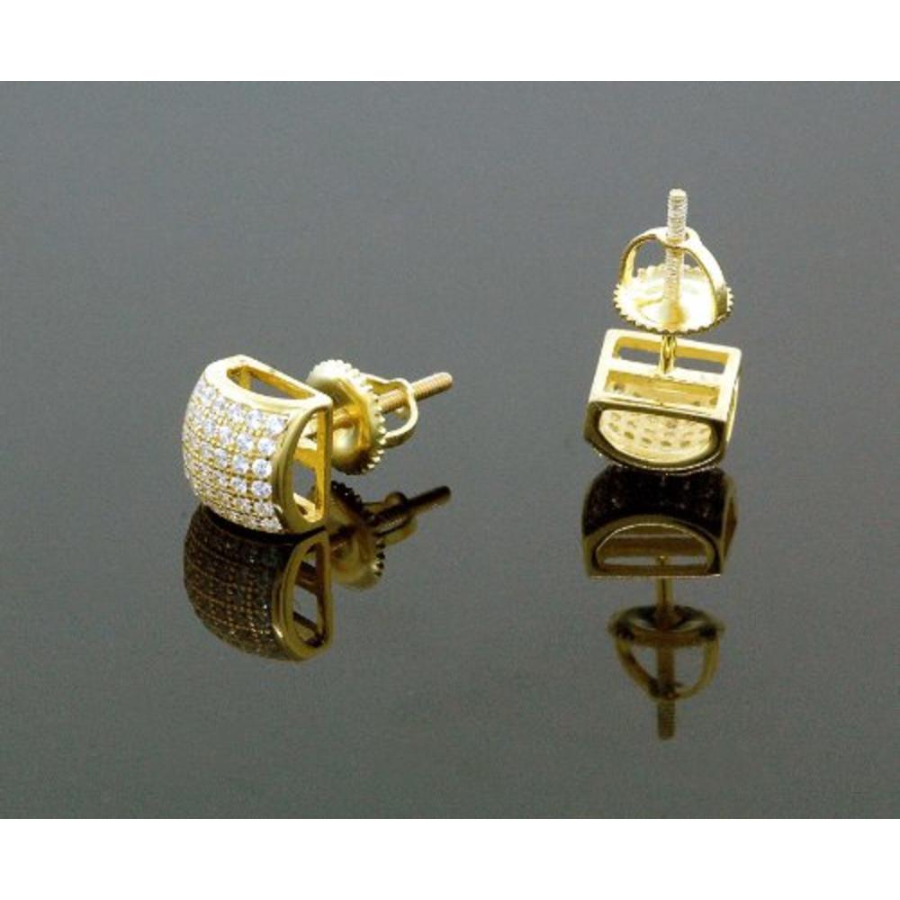 IcedTime .925 Sterling Silver Yellow Square White Crystal Micro Pave Unisex Mens Stud Earrings
