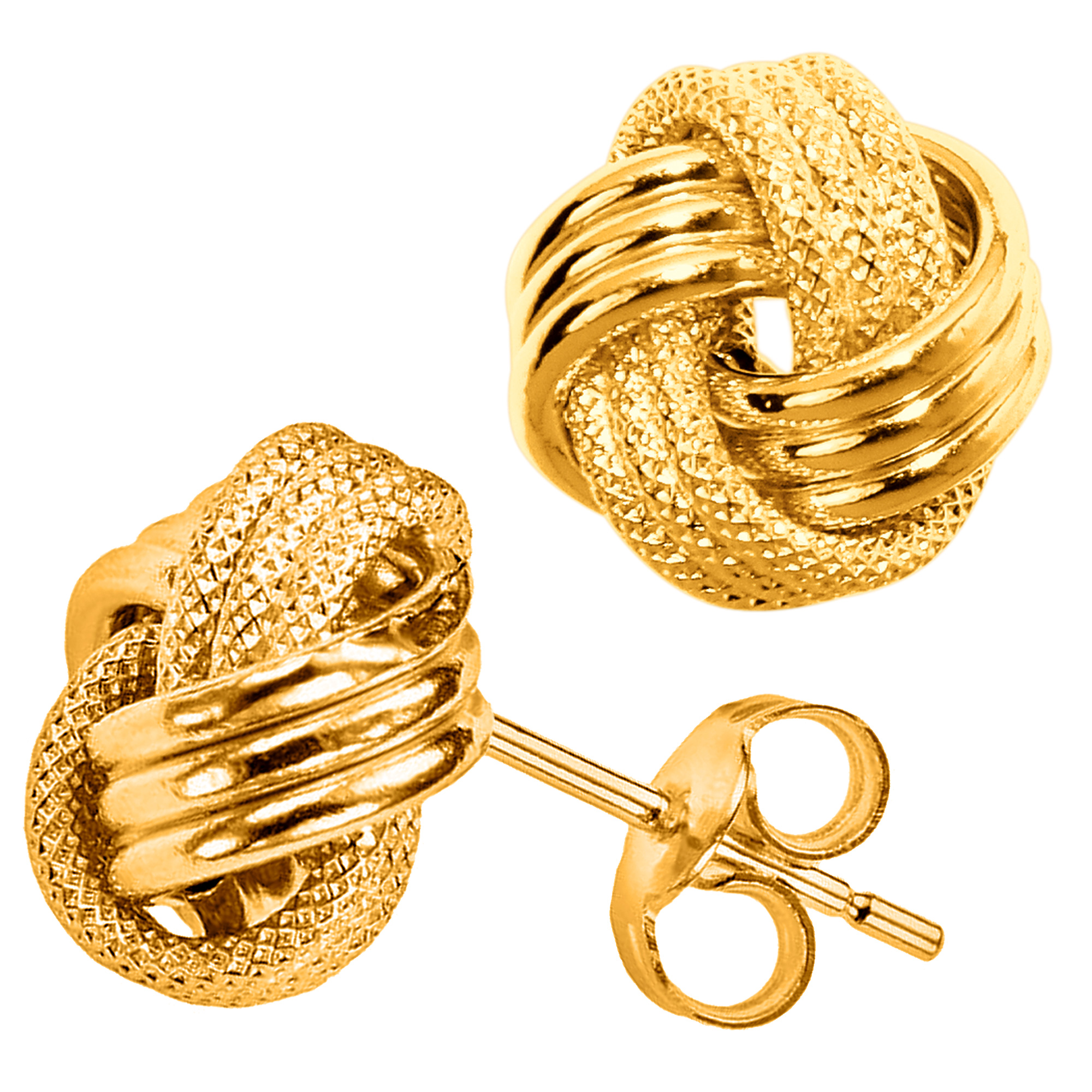 Jewelry Affairs 10k Yellow Gold Shiny And Textured Triple Love Knot Stud Earrings, 9mm