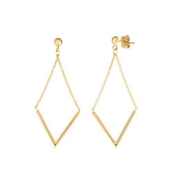 Jewelry Affairs 14K Yellow Gold V Shape Bar Hanging On Chain Drop Earrings