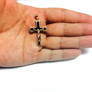 14K Yellow Gold Cross Crucifix Pendant Necklace – Polished, Unisex, Made In Italy