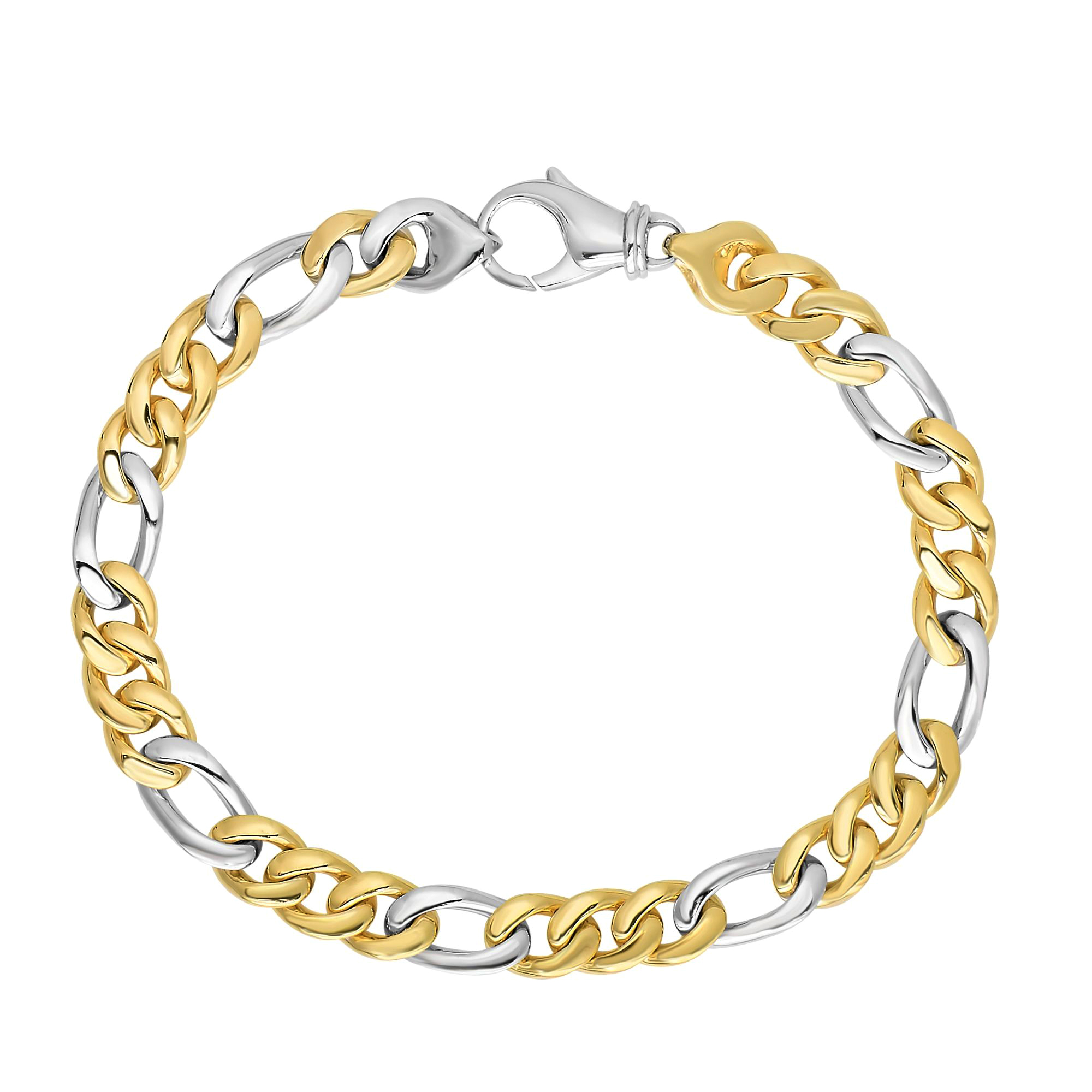 Jewelry Affairs 14k Yellow And White Gold Diamond Cut Figaro Link Mens Bracelet, 8.5"