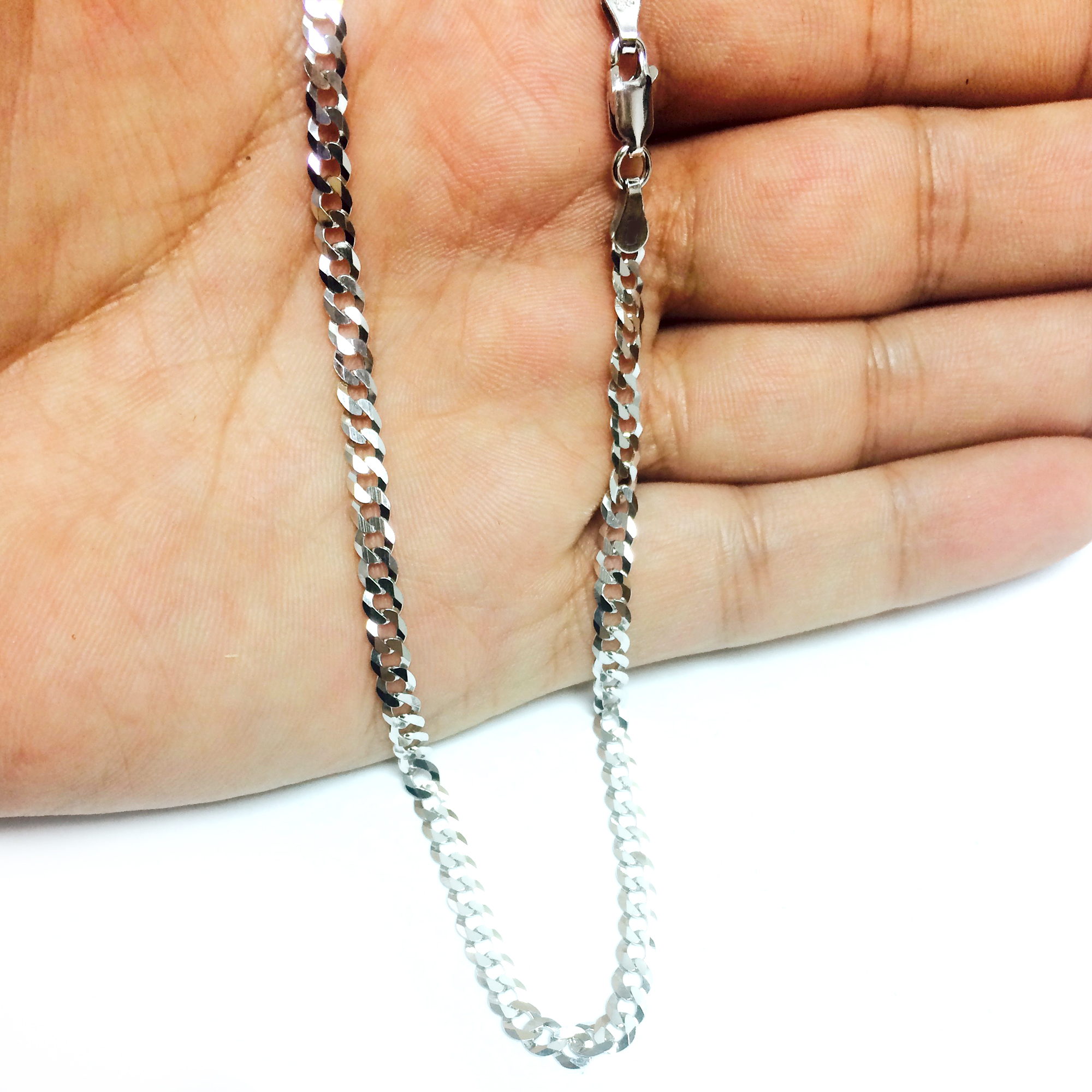 Jewelry Affairs Sterling Silver Rhodium Plated Curb Chain Necklace, 3.7mm