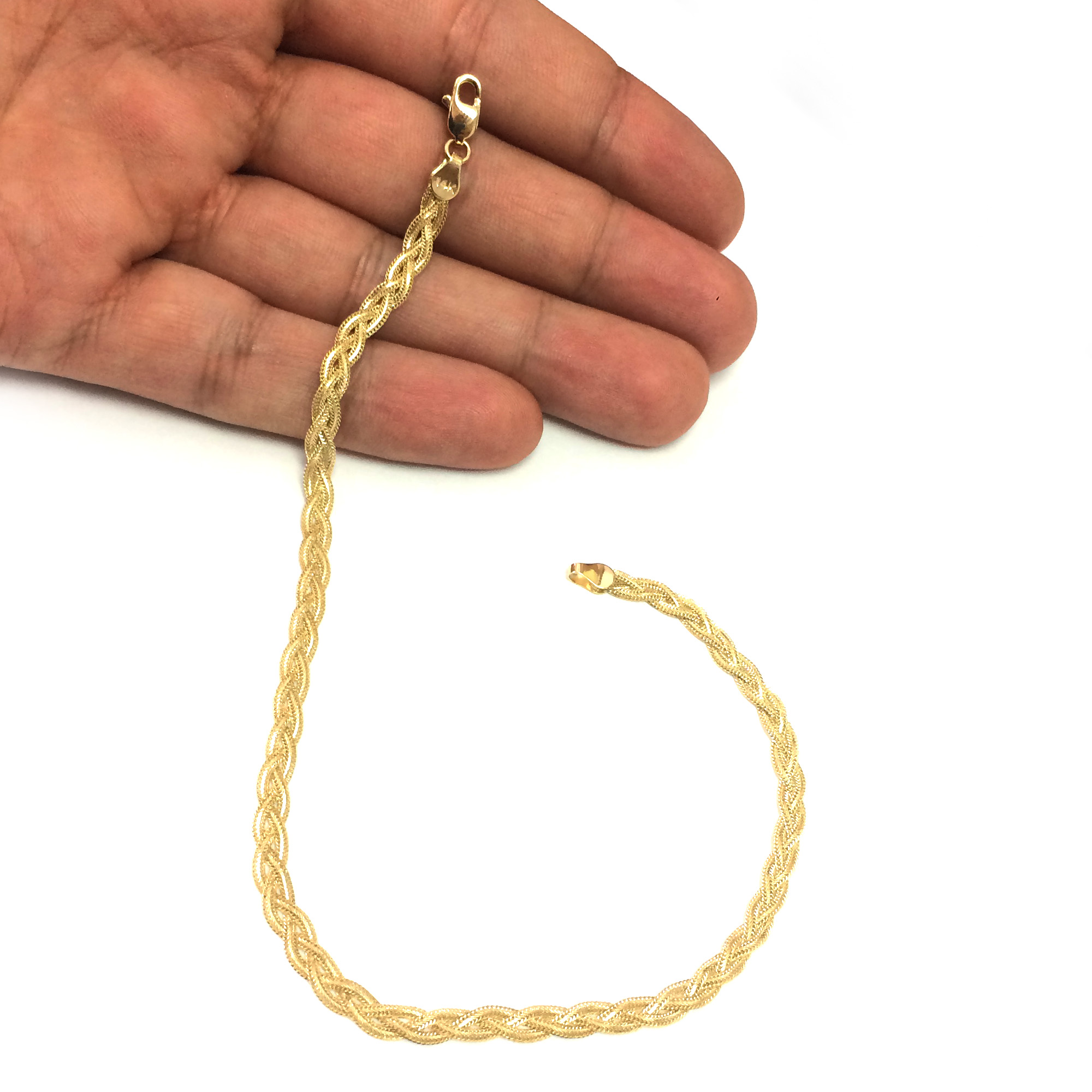 Jewelry Affairs 14K Yellow Gold Diamond Cut Braided Fox Chain Anklet, 10"