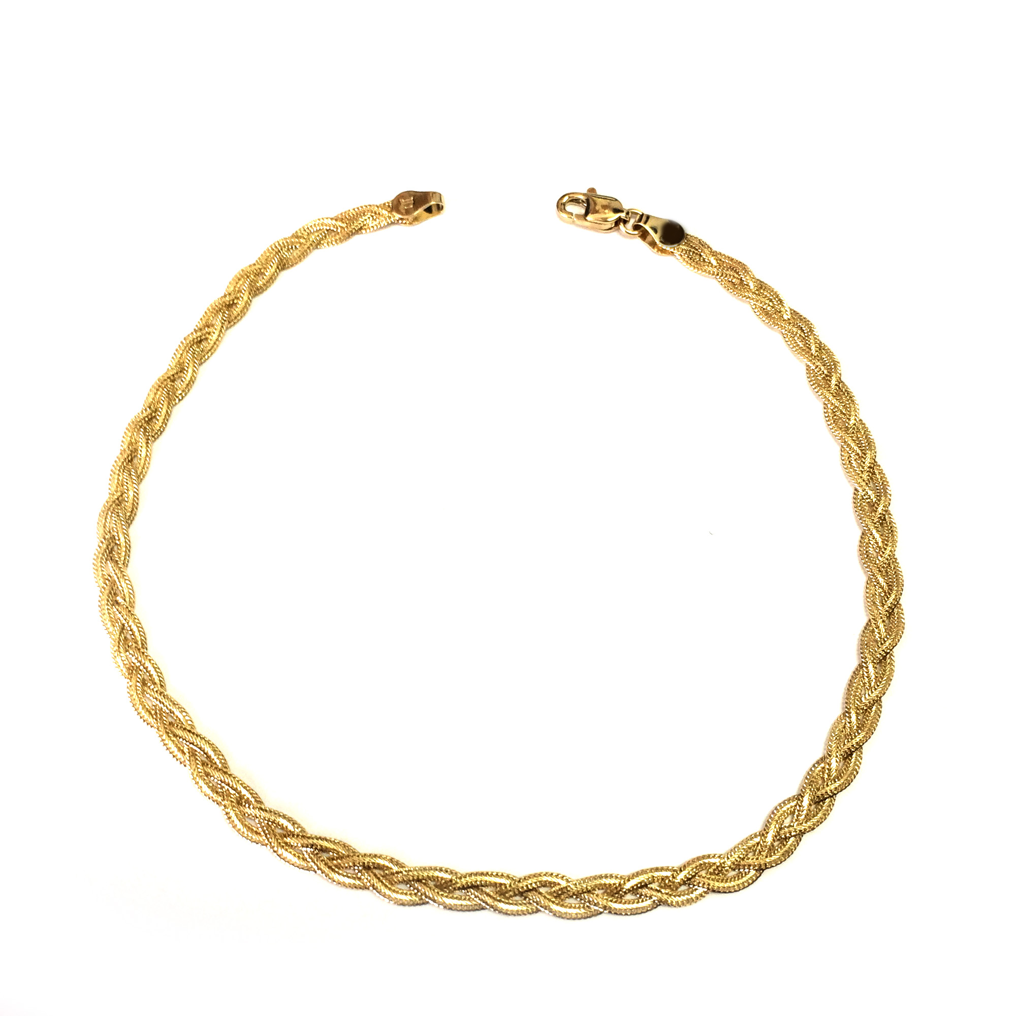 Jewelry Affairs 14K Yellow Gold Diamond Cut Braided Fox Chain Anklet, 10"